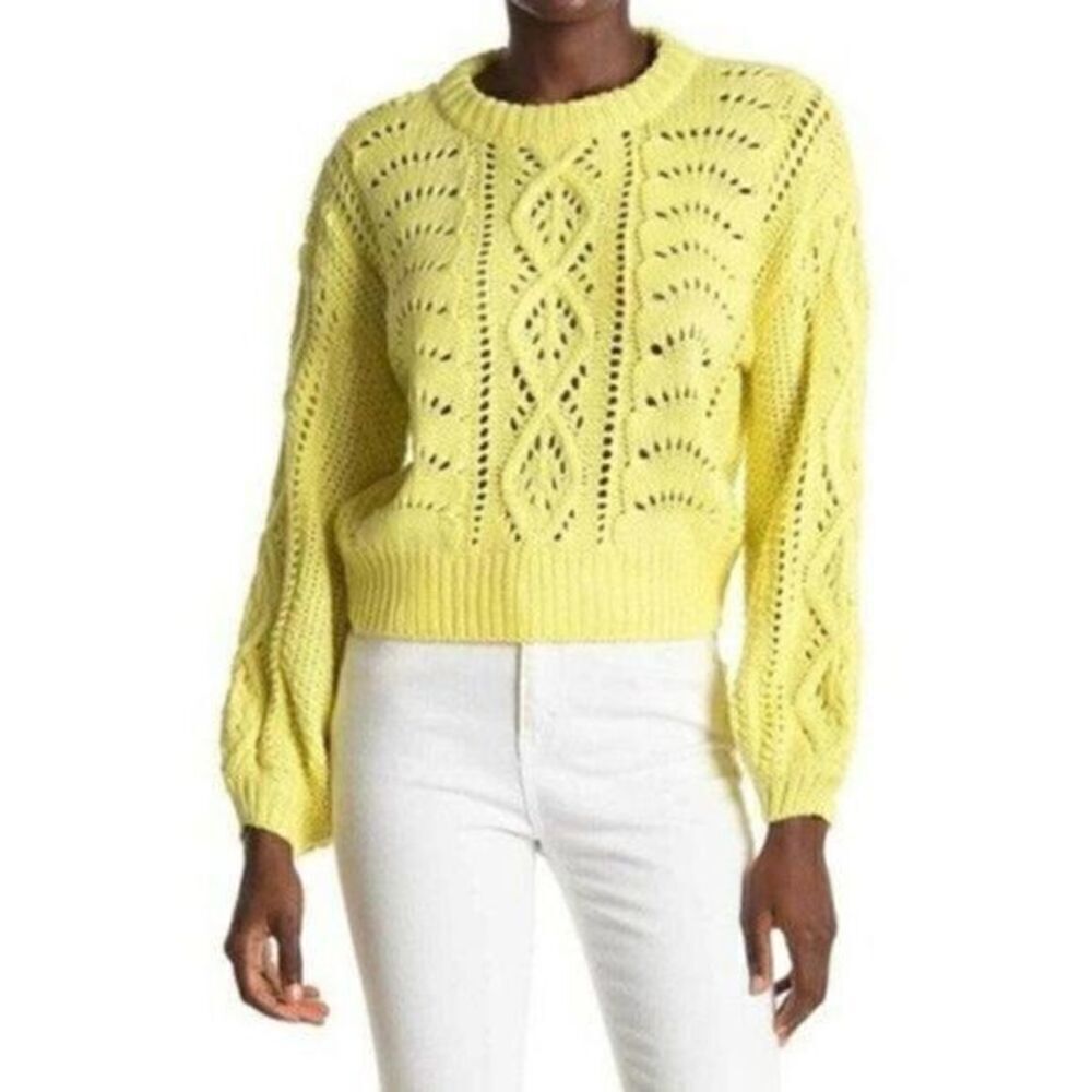 All In Favor Cable Pointelle Yellow Sweater L NWT